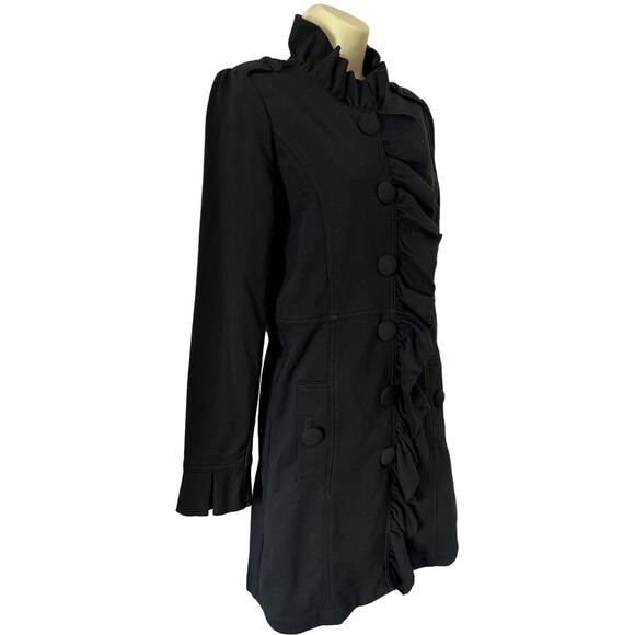 Kut from the Kloth Ruffle Black Knit Jacket Coat Woman Size Medium Buttons - Picture 2 of 9